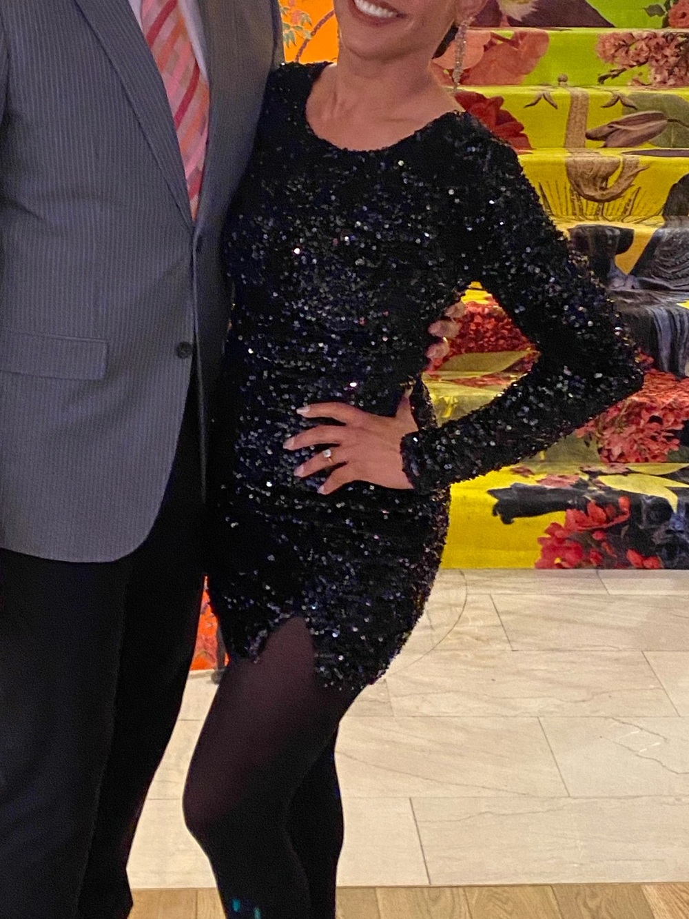 Black Sequin Long-Sleeve Mini Dress
